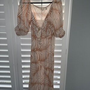 Roxy Brown and Tan Puff Sleeve Sundress for Weddings